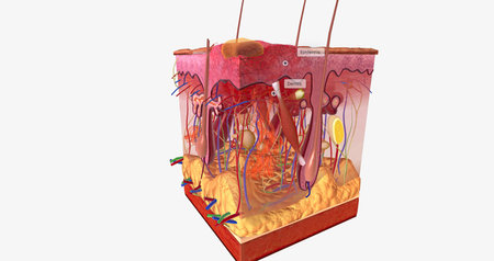 A second degree burn will affect the epidermis and part of the dermis of the skin. 3D renderingの写真素材