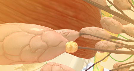 Stage I breast tumors are invasive and have started to spread to the fatty breast tissue or to nearby lymph nodes. 3D renderingの写真素材