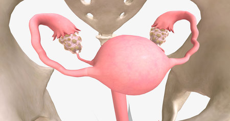 Polycystic ovary syndrome is an endocrine disorder that affects the ovaries and can lead to cystic effects. 3D renderingの写真素材