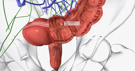 Colorectal cancer (CRC) is a common colon or rectal cancer that affects many patients over middle age. 3D renderingの写真素材