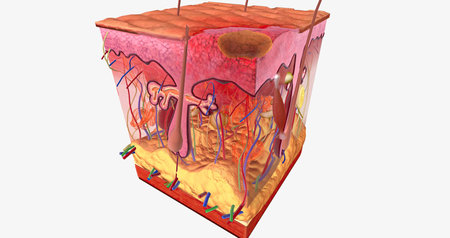 A second degree burn will affect the epidermis and part of the dermis of the skin. 3D renderingの写真素材