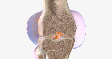 RA is caused by immune cells attacking the body's own synovial membranes, leading to joint swelling and the formation of auto-antibodies. 3D renderingの写真素材
