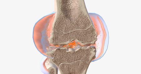 RA is caused by immune cells attacking the body's own synovial membranes, leading to joint swelling and the formation of auto-antibodies. 3D renderingの写真素材