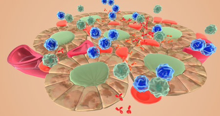 Autoimmune attack on thyroid cells 3D renderingの写真素材