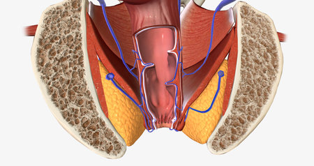 The anal canal is the terminal part of the gastrointestinal (GI) tract, where solid waste leaves the body. 3D renderingの写真素材
