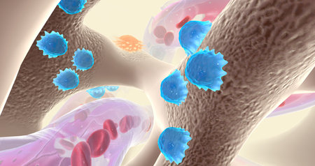 Specialized cells called osteoblasts deposit bone tissue 3D renderingの写真素材