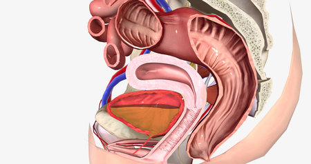 The female urethra is about 4 centimeters long and travels through the pelvic floor. 3D renderingの写真素材
