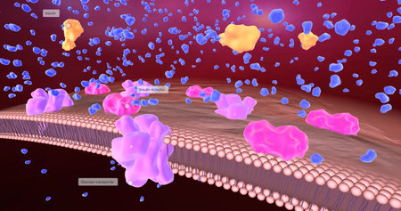 Patients with diabetes have significantly reduced insulin production leading to hyperglycemia. 3D renderingの写真素材