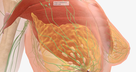 Stage II breast tumors are invasive. The tumor may have grown in size and spread to additional lymph nodes.3D renderingの写真素材