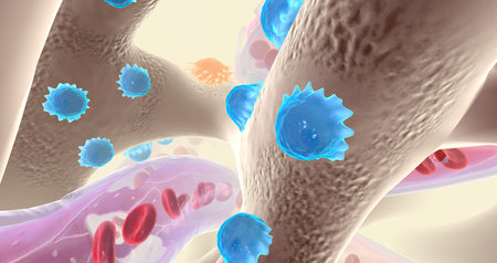 Specialized cells called osteoblasts deposit bone tissue 3D renderingの写真素材