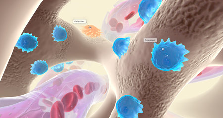 Specialized cells called osteoblasts deposit bone tissue 3D renderingの写真素材