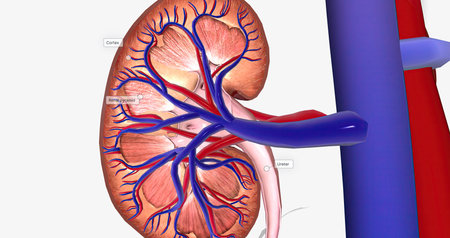 Blood enters the kidneys through an artery from the heart 3D renderingの写真素材