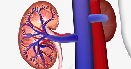 Blood enters the kidneys through an artery from the heart 3D renderingの写真素材