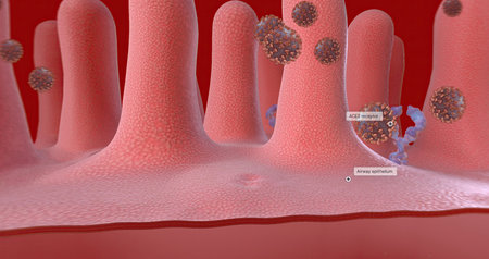 Once inside the cell, the virus is released from the outer membrane from the cell surface. 3D renderingの写真素材