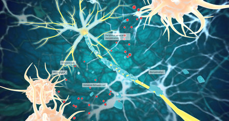 Remyelination is the phenomenon by which new myelin sheaths are generated around axons in the adult central nervous system 3D renderingの写真素材