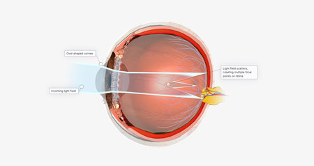 Astigmatism is an eye condition characterized by an oval-shaped cornea and blurry vision.3D renderingの写真素材