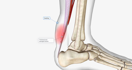 An ankle strain occurs when the muscles or tendons around the ankle are stretched too far. 3D renderingの写真素材