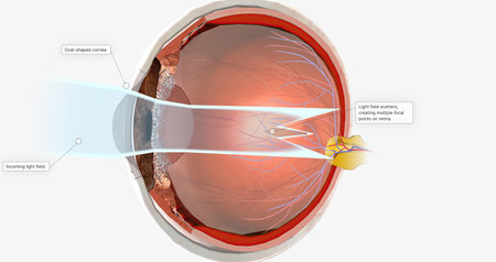 Astigmatism is an eye condition characterized by an oval-shaped cornea and blurry vision.3D renderingの写真素材