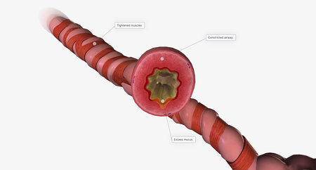 It causes the muscles of the airways to swell and become inflamed, making it difficult to breathe.3D renderingの写真素材