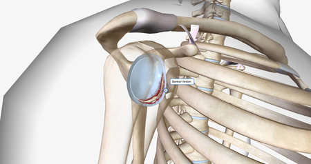 A Bankart lesion occurs as the result of a forward shoulder dislocation.3D renderingの写真素材
