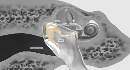 The auditory ossicles amplify all sound vibrations moving into the inner ear.3D renderingの写真素材