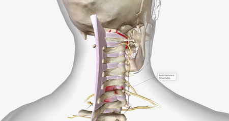Burst fractures are traumatic injuries that result from excessive force on the spine. 3D renderingの写真素材