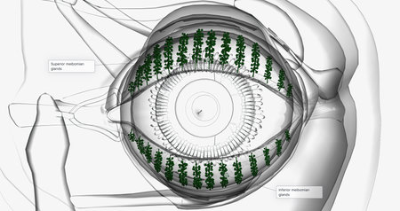 Meibomian glands are glands that are arranged vertically within the eyelid near the lashes. 3D renderingの写真素材
