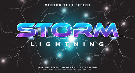 Storm Lightning editable text effect Template with electric Blue text style themeのイラスト素材