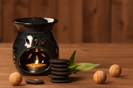 Aroma Lamp With Burning Candle. Aromatherapy. Essential Oil. Spa Roomの写真素材