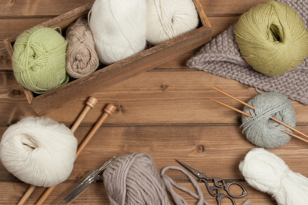 Yarn Balls. Wooden Knit Needles. Knitting Accessoriesの写真素材