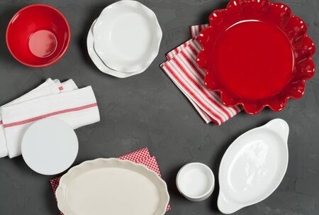 Ceramic Bakeware, Ovenware. Bakery Kit. Ruffled Pie Dishの写真素材