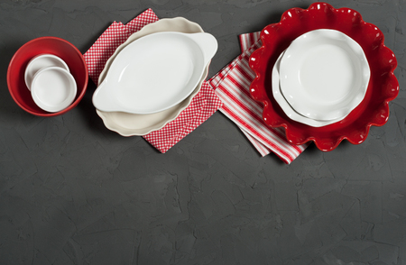 Ceramic Bakeware, Ovenware. Bakery Kit. Ruffled Pie Dishの写真素材