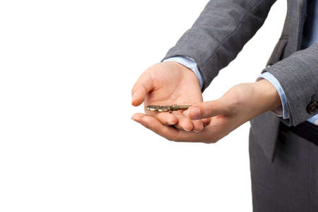 Young woman holding key