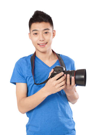 Photographer holding camera, portraitの写真素材