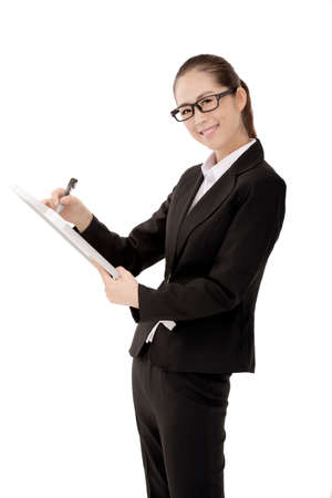 Business lady with white boardの写真素材
