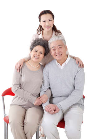 Oriental family parents and daughterの写真素材