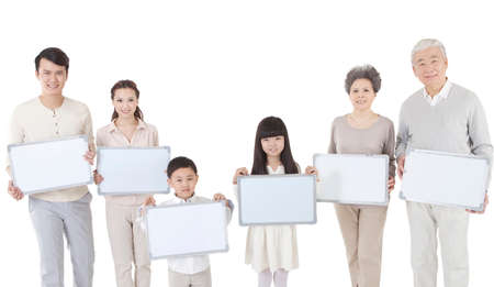 Happy family with whiteboard