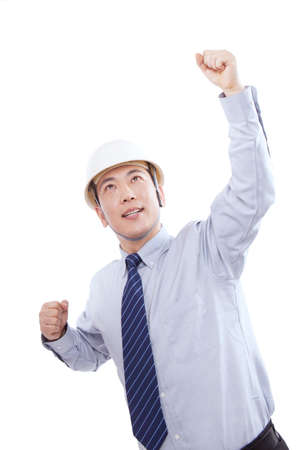 engineer with a clenched fistの写真素材