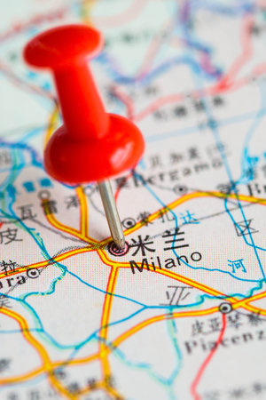 Pushpin stuck in the map high quality photoの写真素材