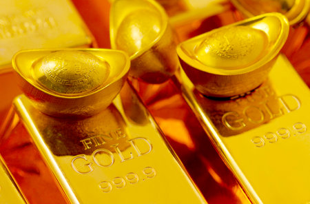Gold bars and gold bullions high quality photoの写真素材