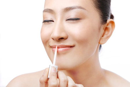 Oriental beauty lipstick half body high quality photoの写真素材