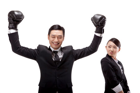 Business people and boxing gloves high quality photoの写真素材