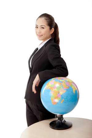 Business woman and globe high quality photoの写真素材