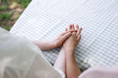 Happy old couple hand in hand high quality photo
