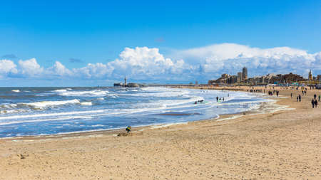 Scheveningen is one of the eight districts of The Hague, as well as a subdistrict of that city. Scheveningen is a modern seaside resort with a long, sandy beach, an esplanade, a pier, and a lighthouse. The beach is popular for water sports such as windsurの写真素材