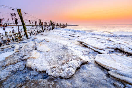 Winter sunrise at Punt van Reide in the Netherlandsの写真素材