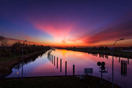Sunset over the river Elbeの写真素材
