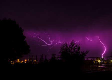 A thunderstorm over the german city Wilhelmshavenの写真素材