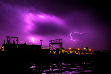 A thunderstorm over the german city Wilhelmshavenの写真素材