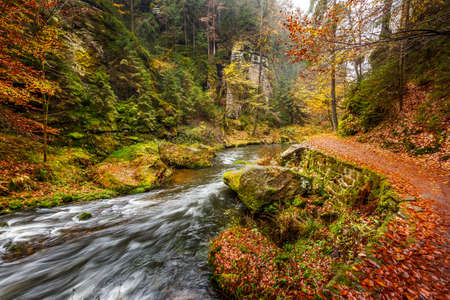 The Kamnitz Gorge in Saxon switzerland national parkの写真素材